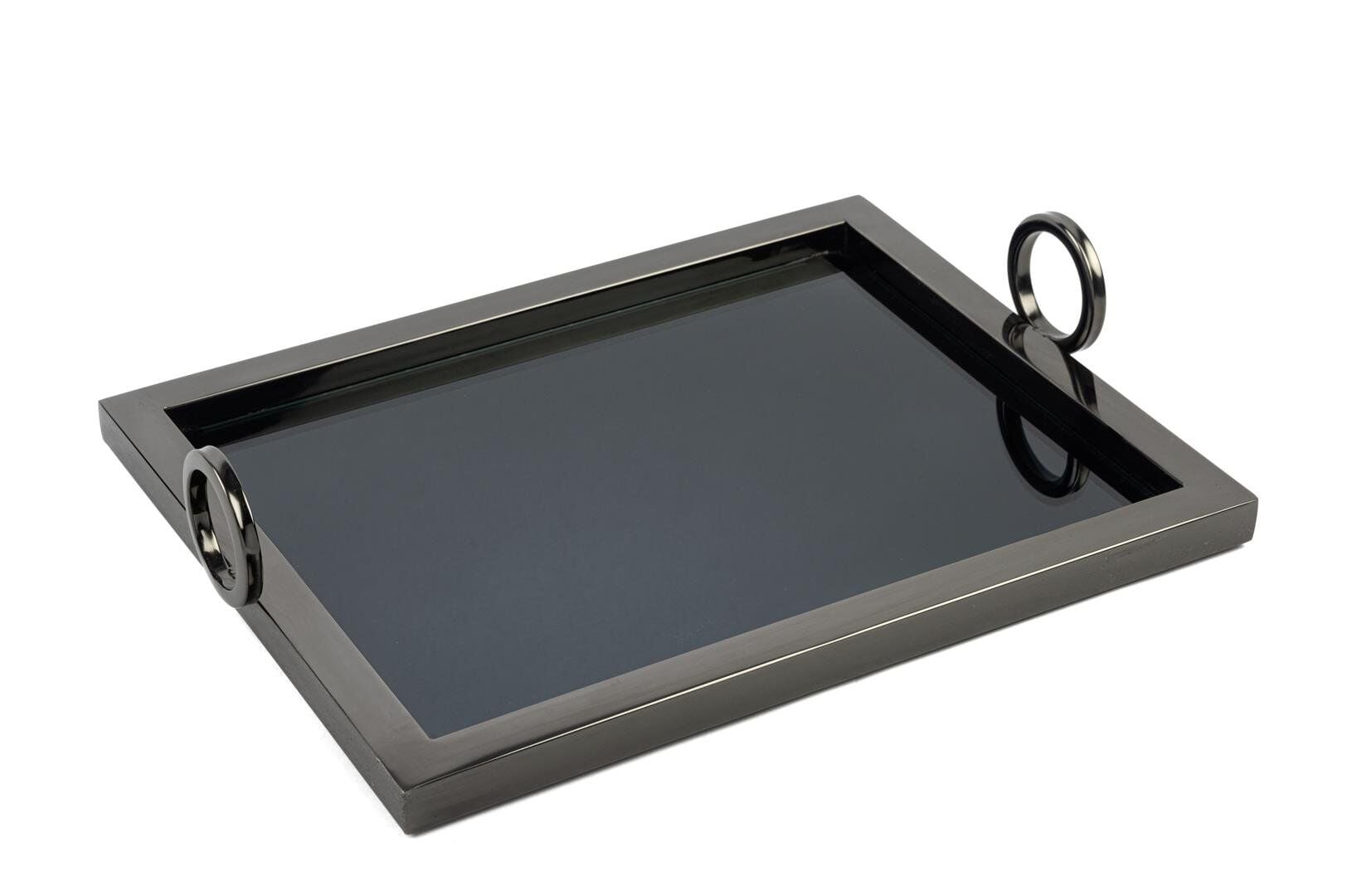Siyah Metal Dik Aynalı Tepsi 37x28x8cm - Siyah