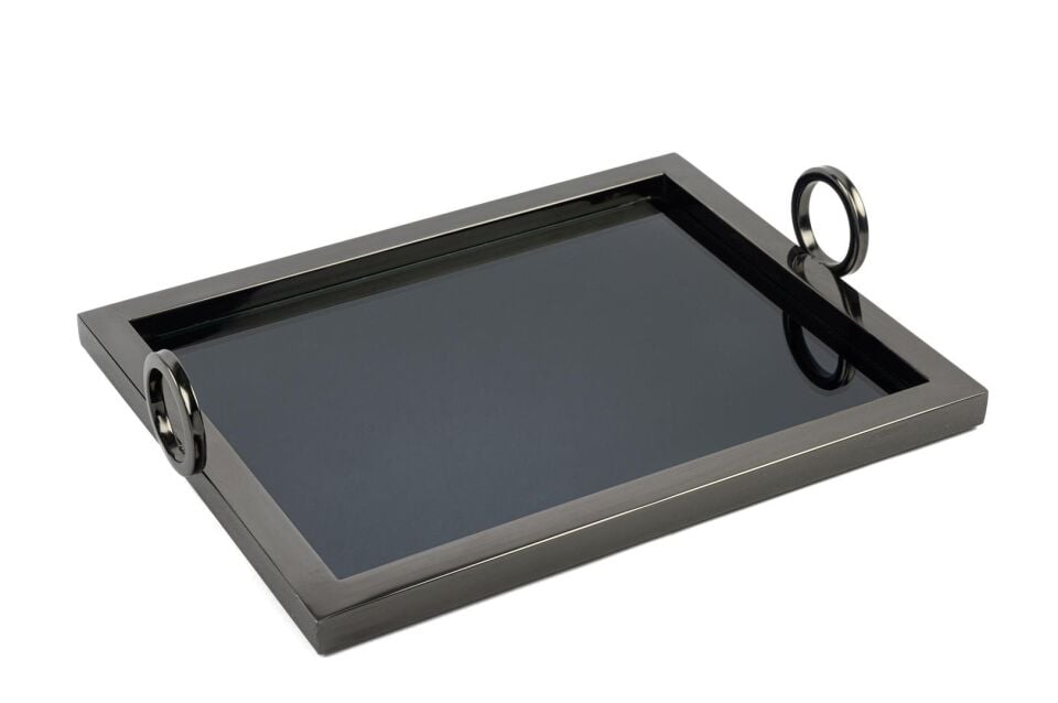 Siyah Metal Dik Aynalı Tepsi 37x28x8cm - Siyah