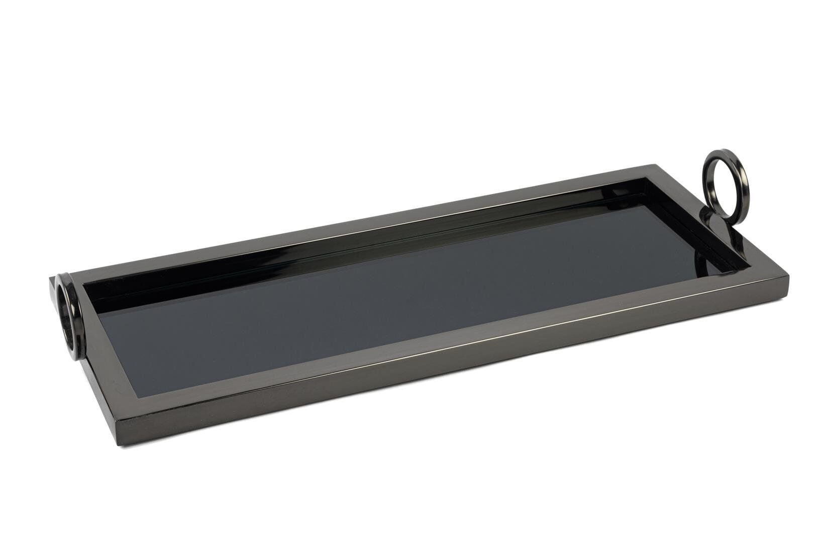 Siyah Metal Dik Aynalı Tepsi 52x20x8cm - Siyah