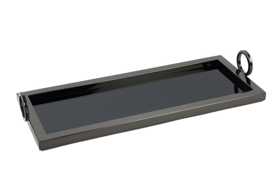 Siyah Metal Dik Aynalı Tepsi 52x20x8cm - Siyah