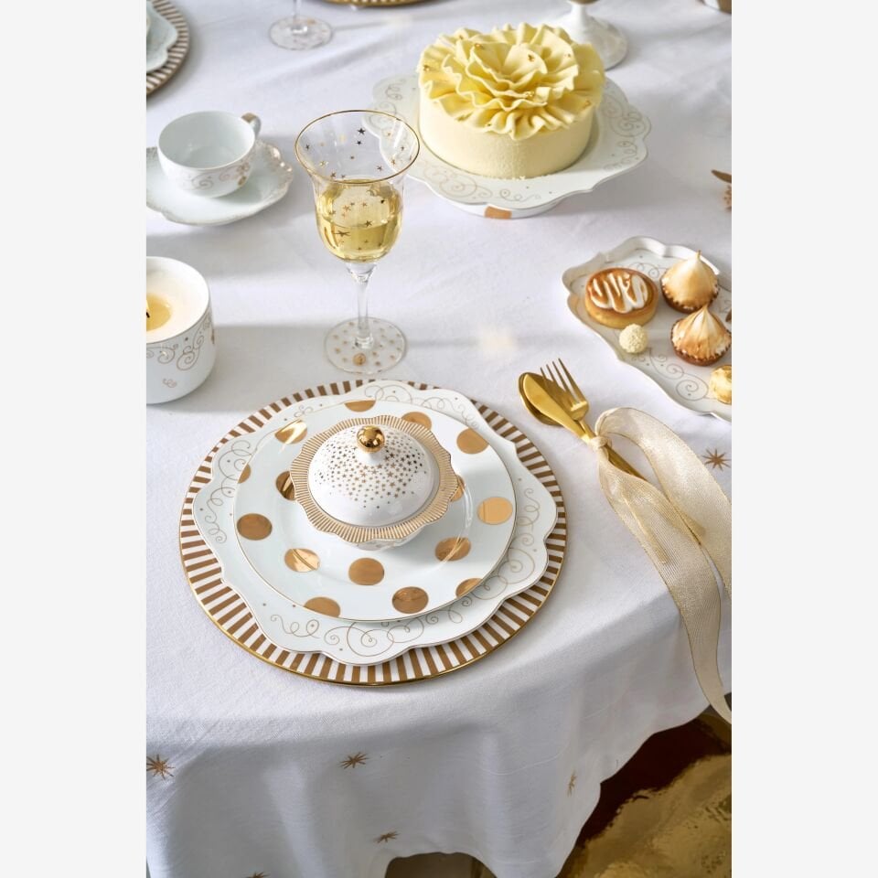 Dot Delight Beyaz Kahvaltı Tabağı 23cm Altın/Beyaz - 23cm