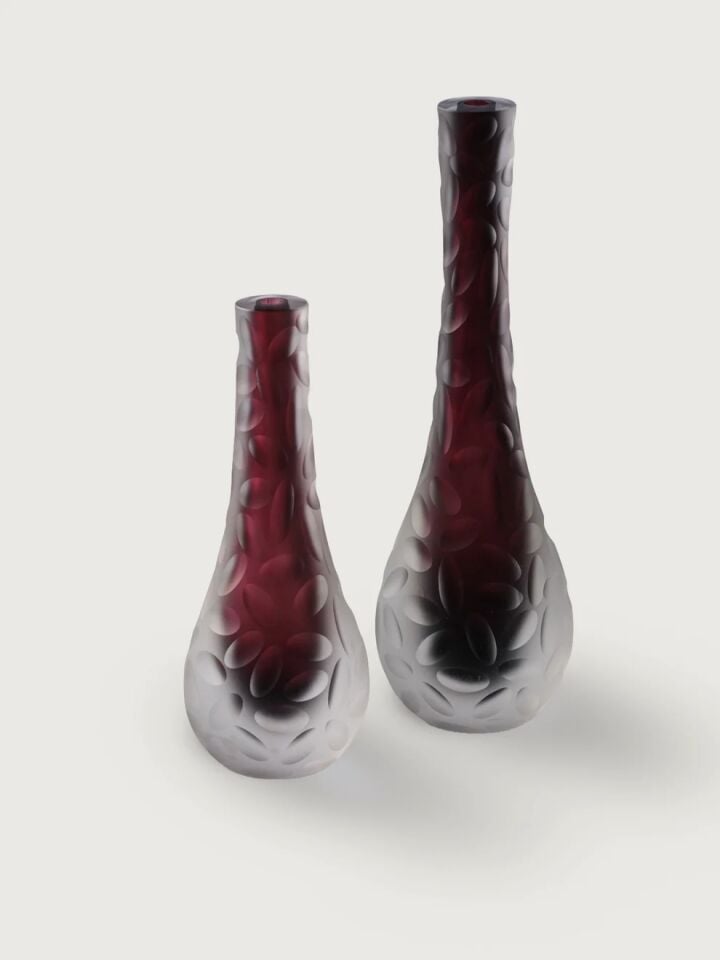 Kumlamalı Murano Renkli Cam Vazo 33x9cm - Bordo