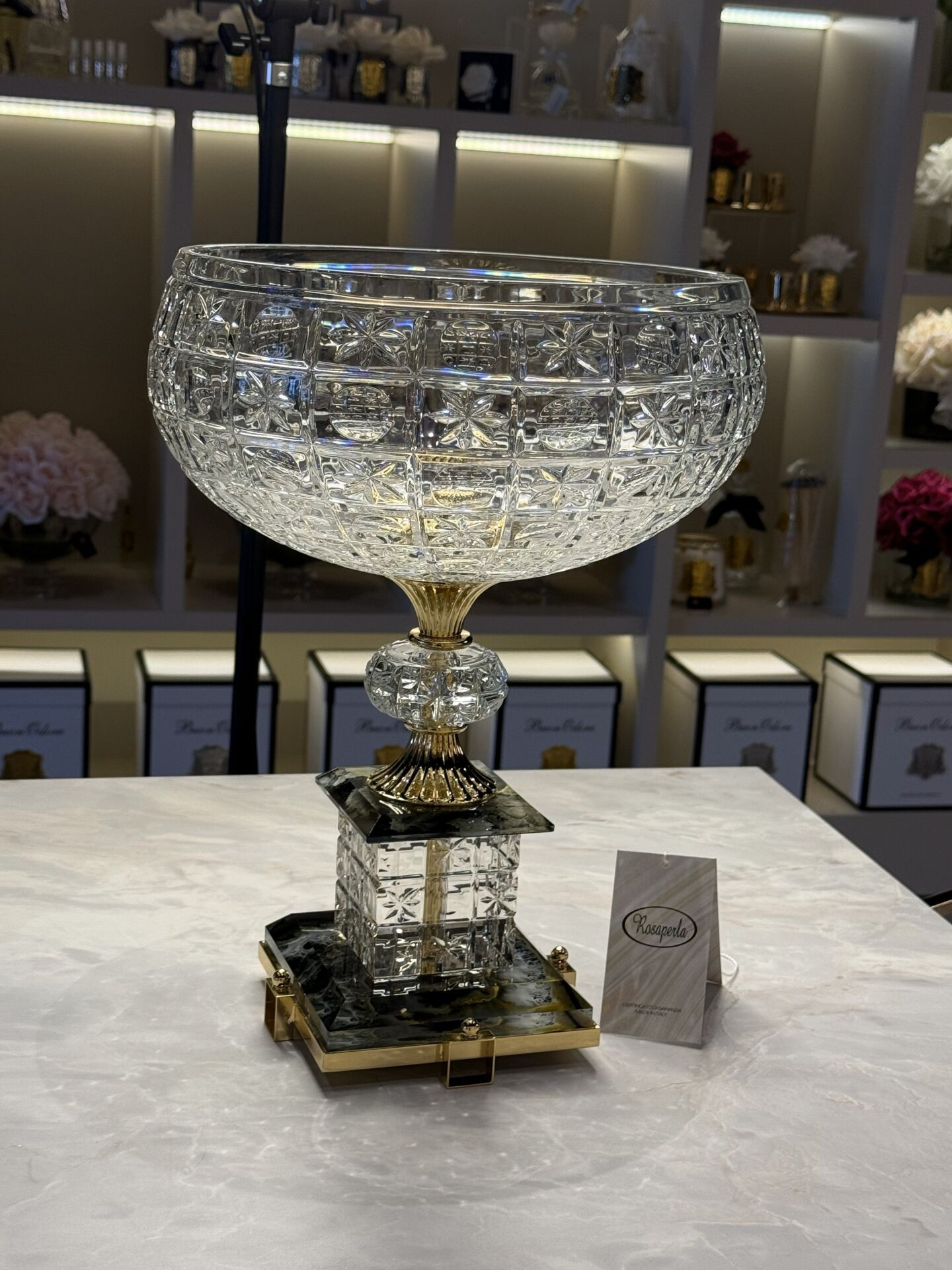 Clear Gold Ayaklı Kristal Dekor Kase - - 24x24x35cm