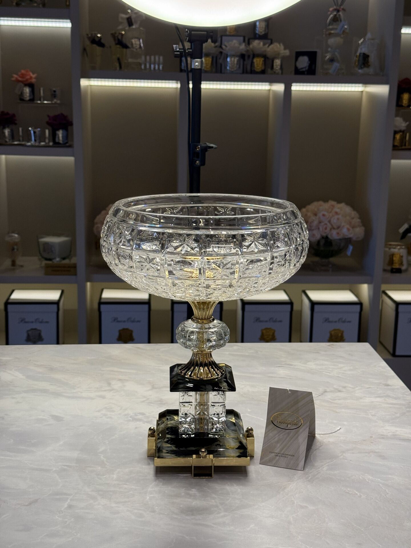 Clear Gold Ayaklı Kristal Dekor Kase - - 29x29x41cm