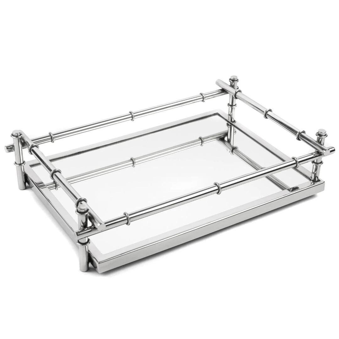 Gümüş Metal Dik Aynalı Tepsi Gümüş - 40x25x10cm