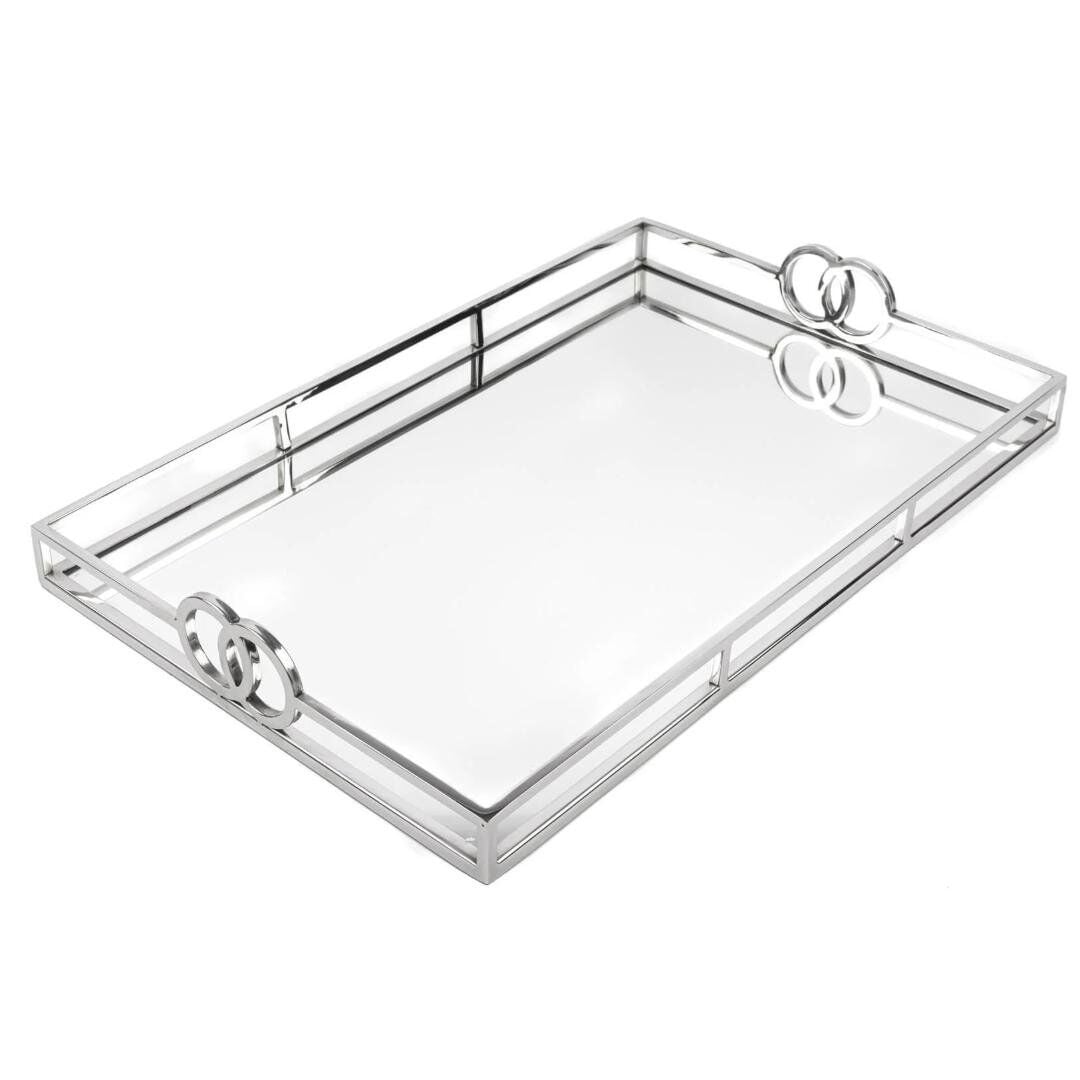 Gümüş Metal Dik Aynalı Tepsi Gümüş - 56x36x7cm