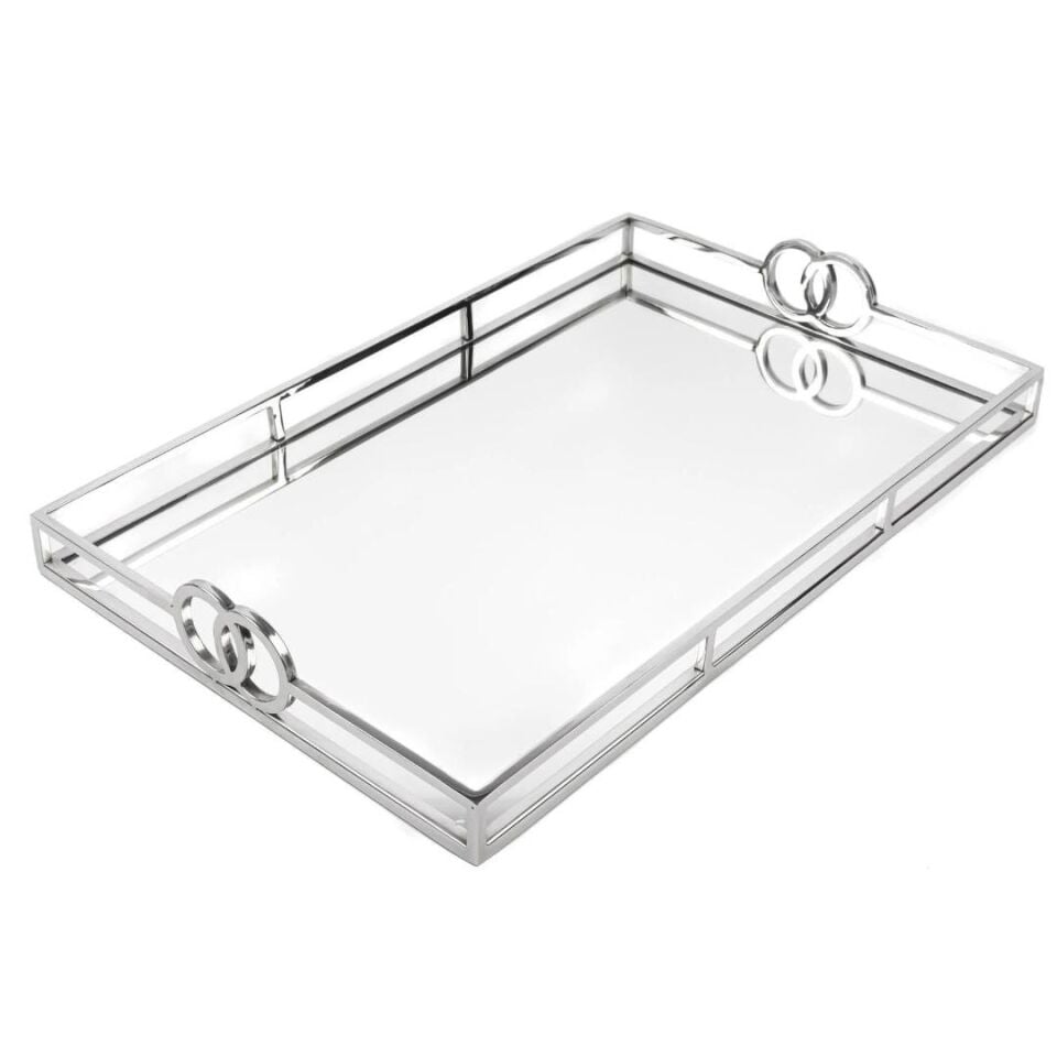 Gümüş Metal Dik Aynalı Tepsi Gümüş - 56x36x7cm