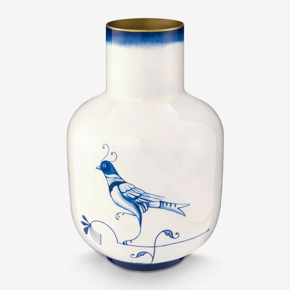 Blue Bird Beyaz Metal Vazo 30 Cm