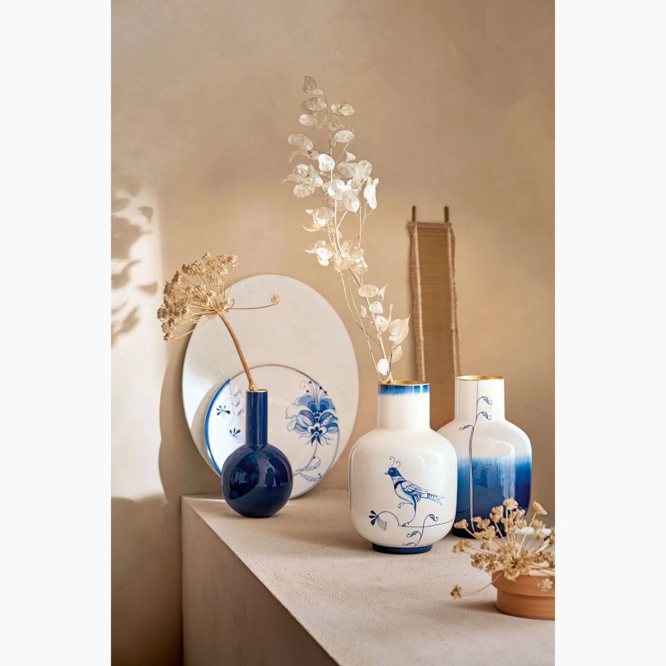 Blue Bird Beyaz Metal Vazo 30 Cm