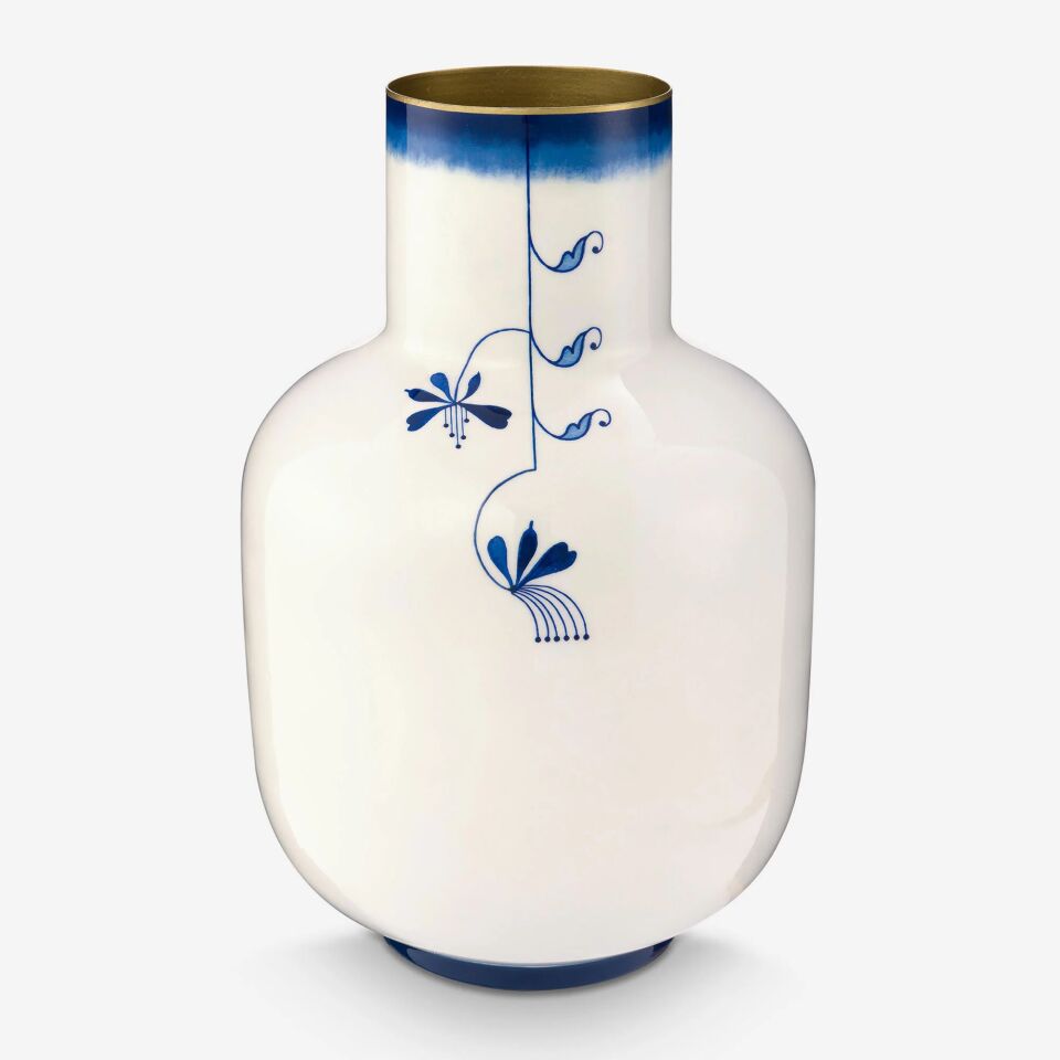 Blue Bird Beyaz Metal Vazo 30 Cm
