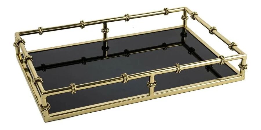 Gold Metal Siyah Camlı Tepsi 41x26x6cm