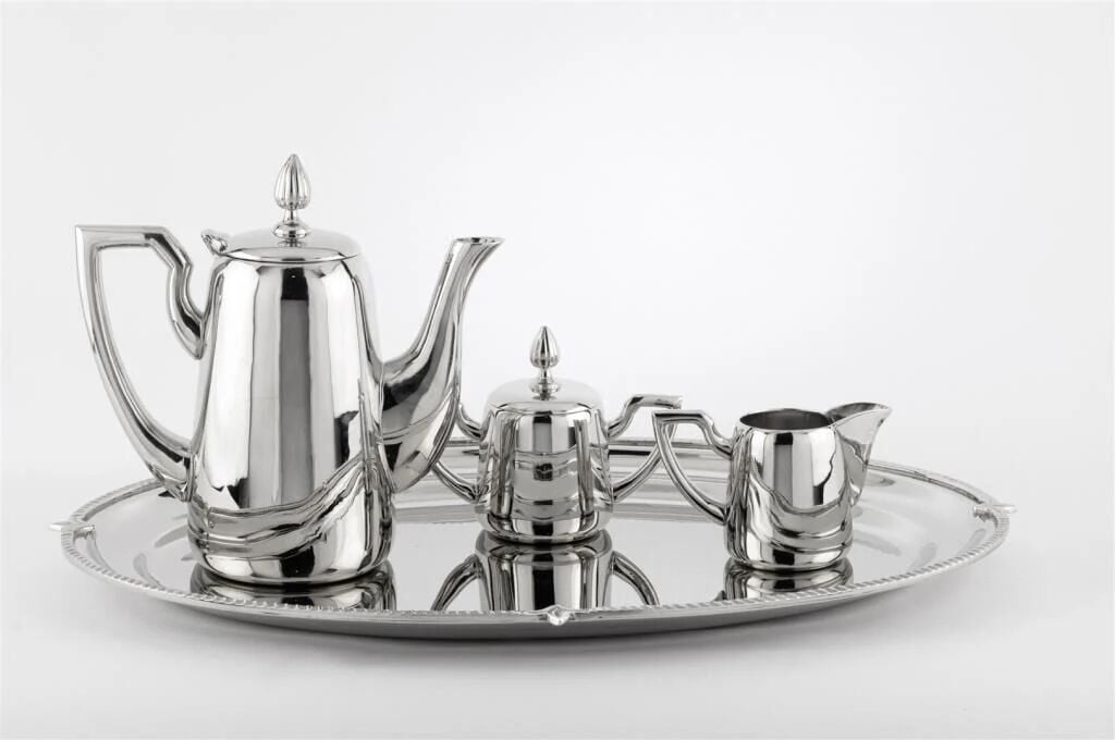 Gümüş Tepsili Kahve Sütlük Şekerlik Seti 51x35x21cm