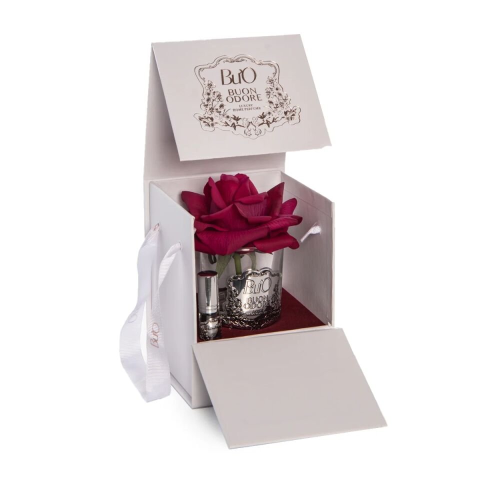 Cam Silver Tek Gül Luxury Home Perfume Bordo