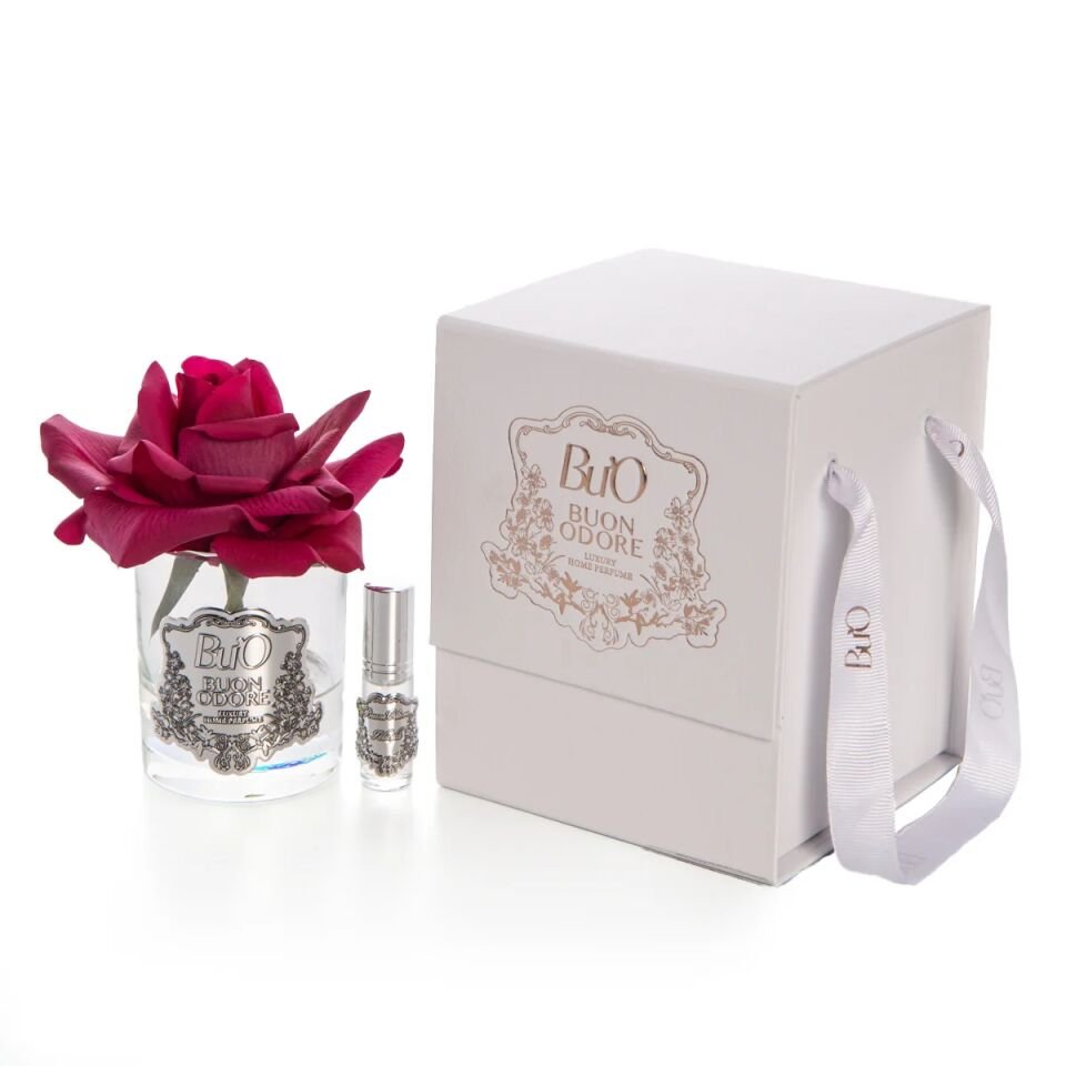 Cam Silver Tek Gül Luxury Home Perfume Bordo