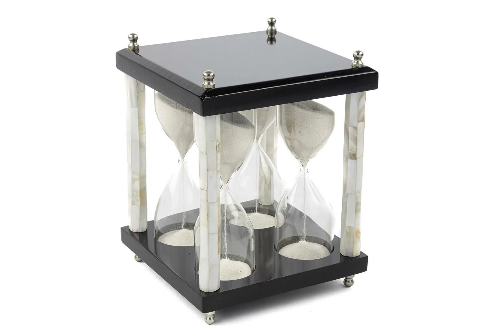 Siyah Sedef 4lü Dekor Kum Saati 15x15x20cm