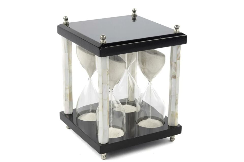 Siyah Sedef 4lü Dekor Kum Saati 15x15x20cm