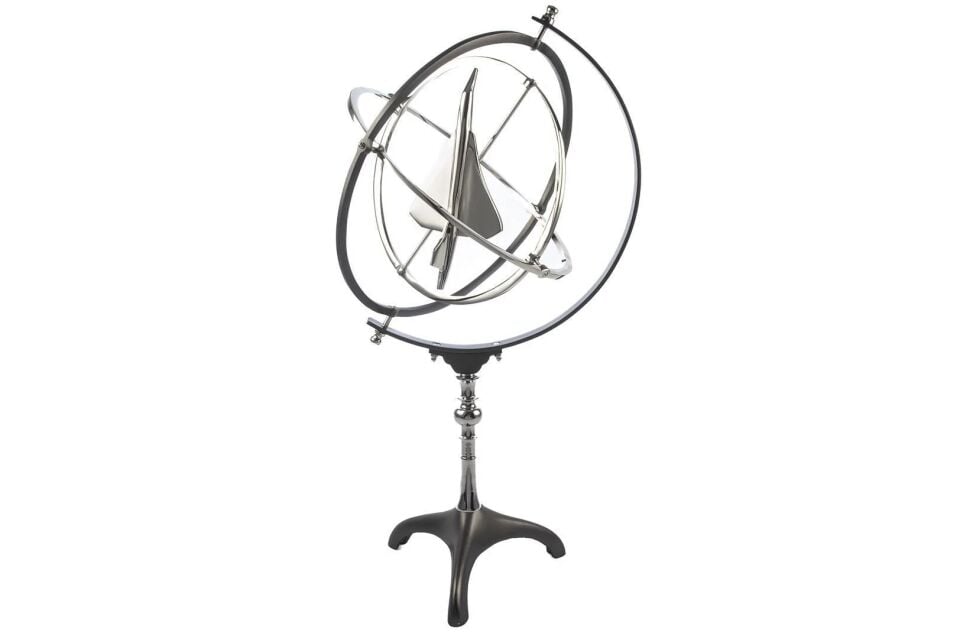 Gümüş Siyah Kürede Uçak Obje 45x40x82cm