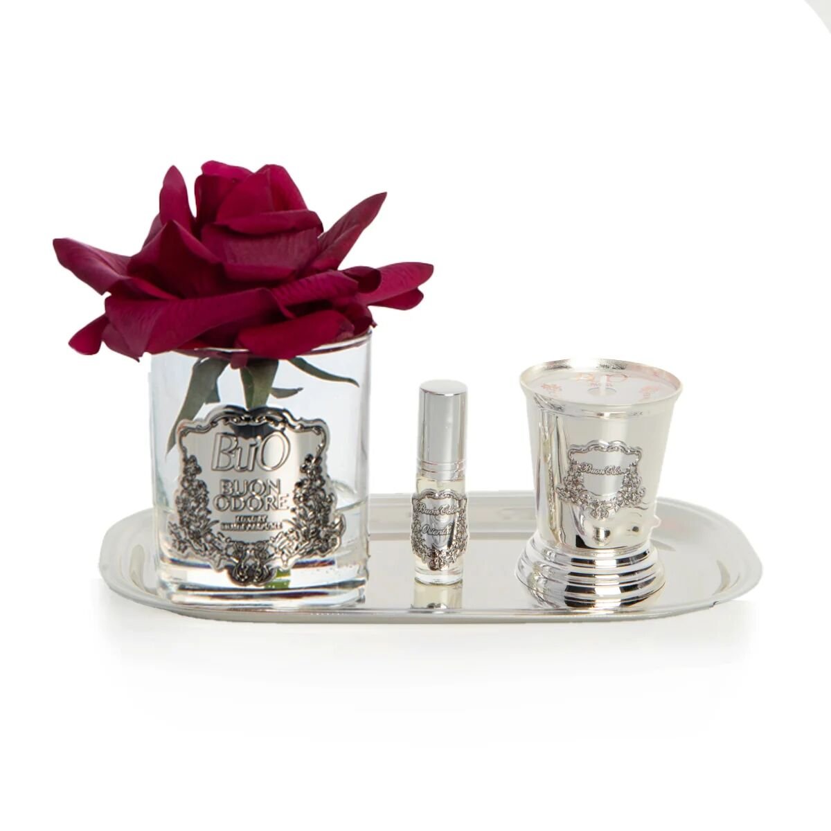 Silver Pirinç Mum ve Gül Set Luxury Home Perfume Bordo