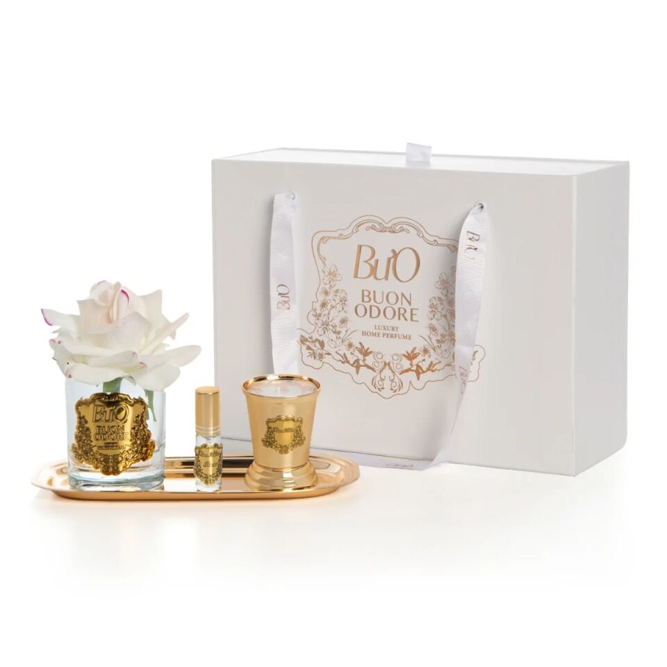 Gold Pirinç Mum ve Gül Set Luxury Home Perfume
