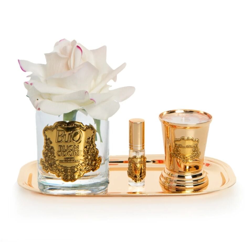 Gold Pirinç Mum ve Gül Set Luxury Home Perfume Allıklı