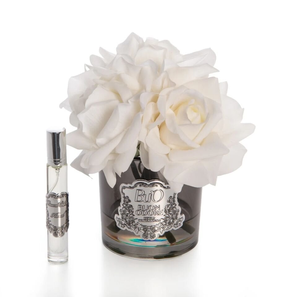 Füme Cam Silver 5 Gül Luxury Home Perfume Beyaz