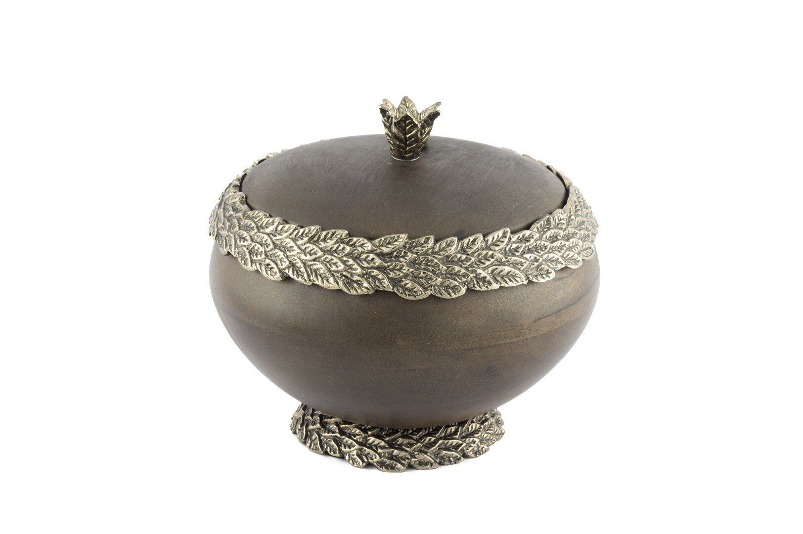 Antik Gold Yapraklı Kapaklı Ahşap Kutu 22x20cm