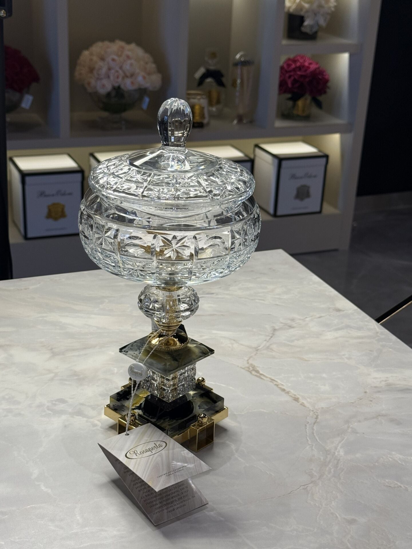 Kapaklı Gold  Ayaklı Kristal Dekor Kase  15x15x32cm