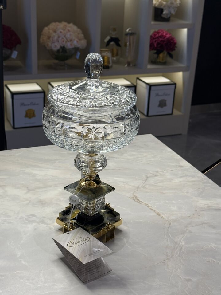 Kapaklı Gold  Ayaklı Kristal Dekor Kase  15x15x32cm