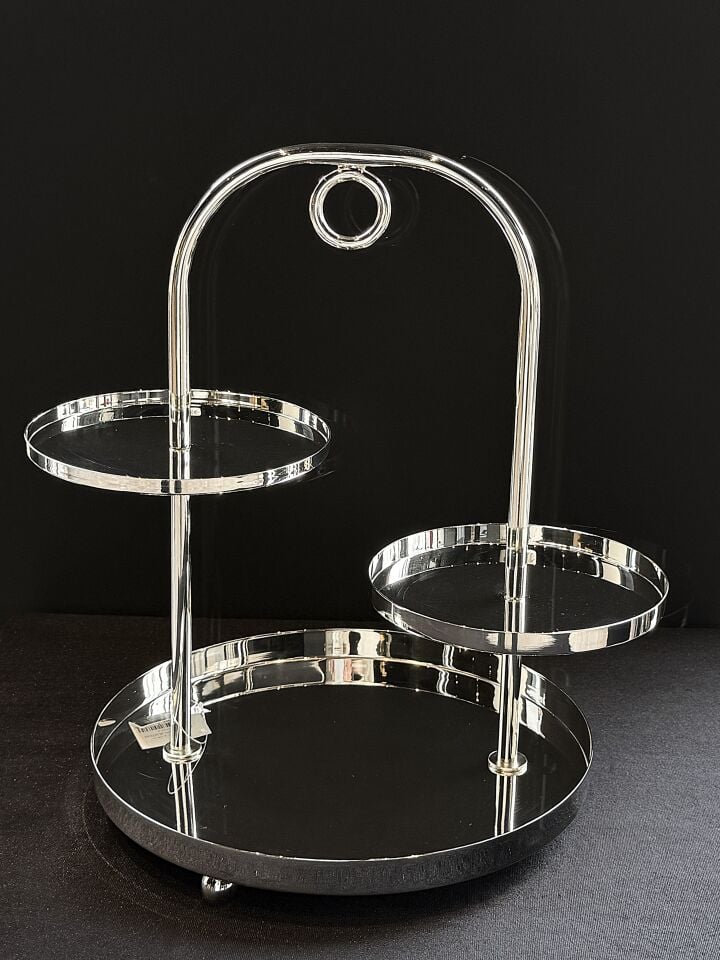 GÜMÜŞ 3 KATLI PASTALIK 19x19x32cm h:40cm