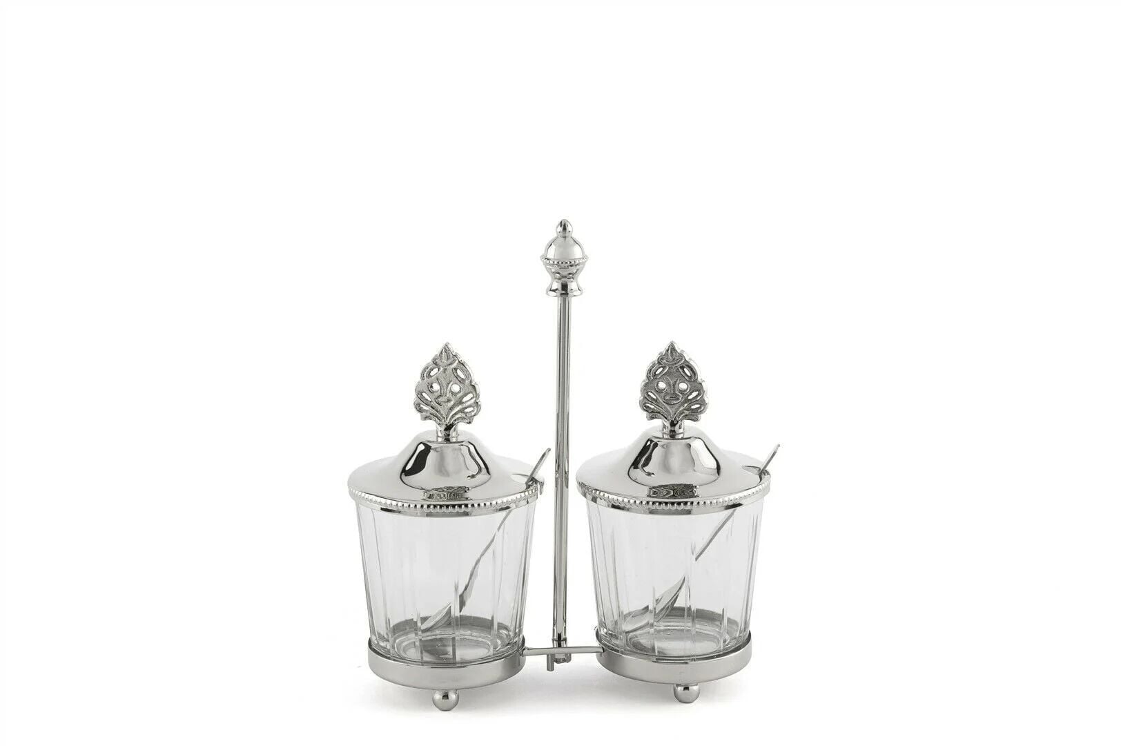 Gümüş Standlı Kapaklı 2'li Cam Baharatlık 17x7x19cm
