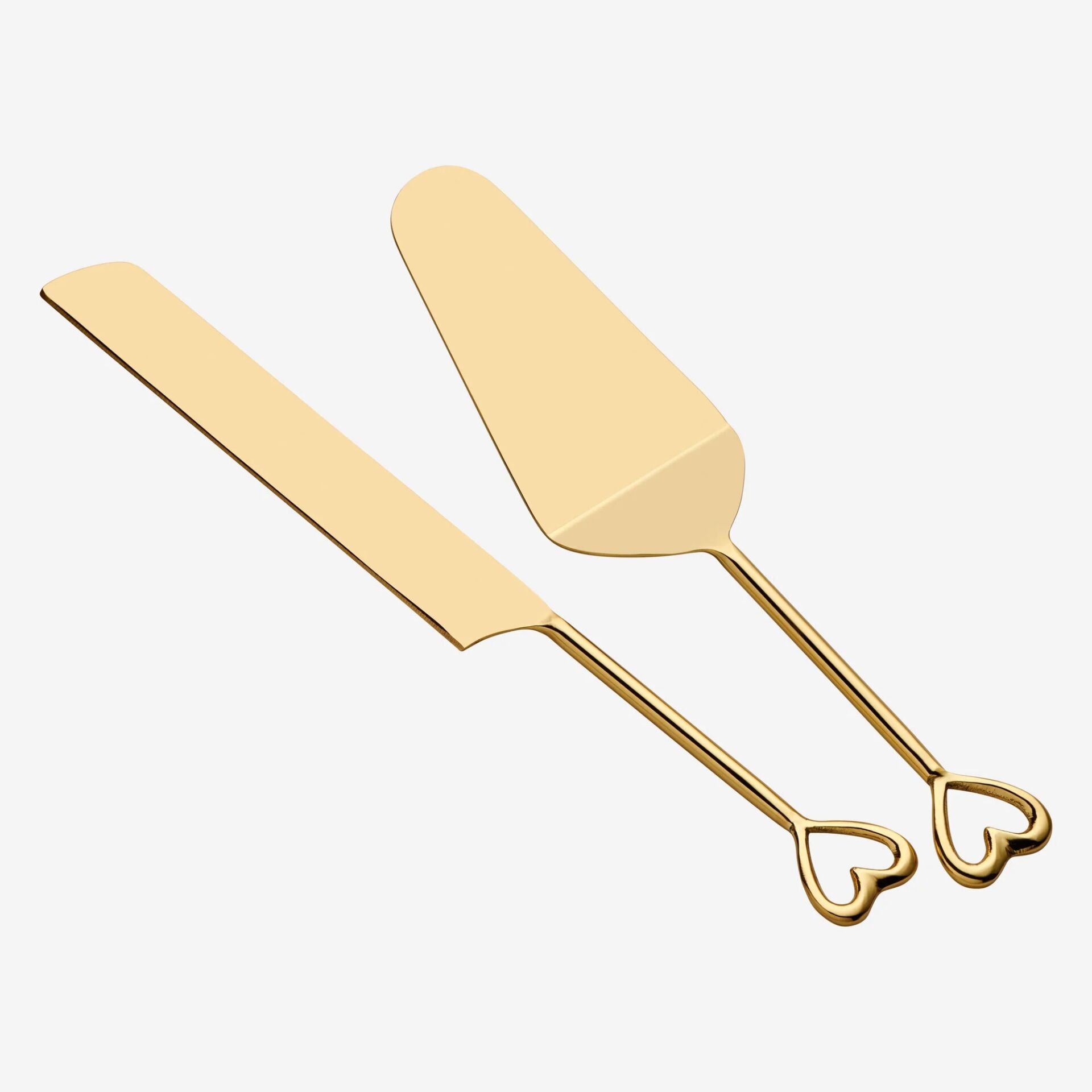 2'li Pasta Servis Seti Pirinç Altın - Kalp Desen