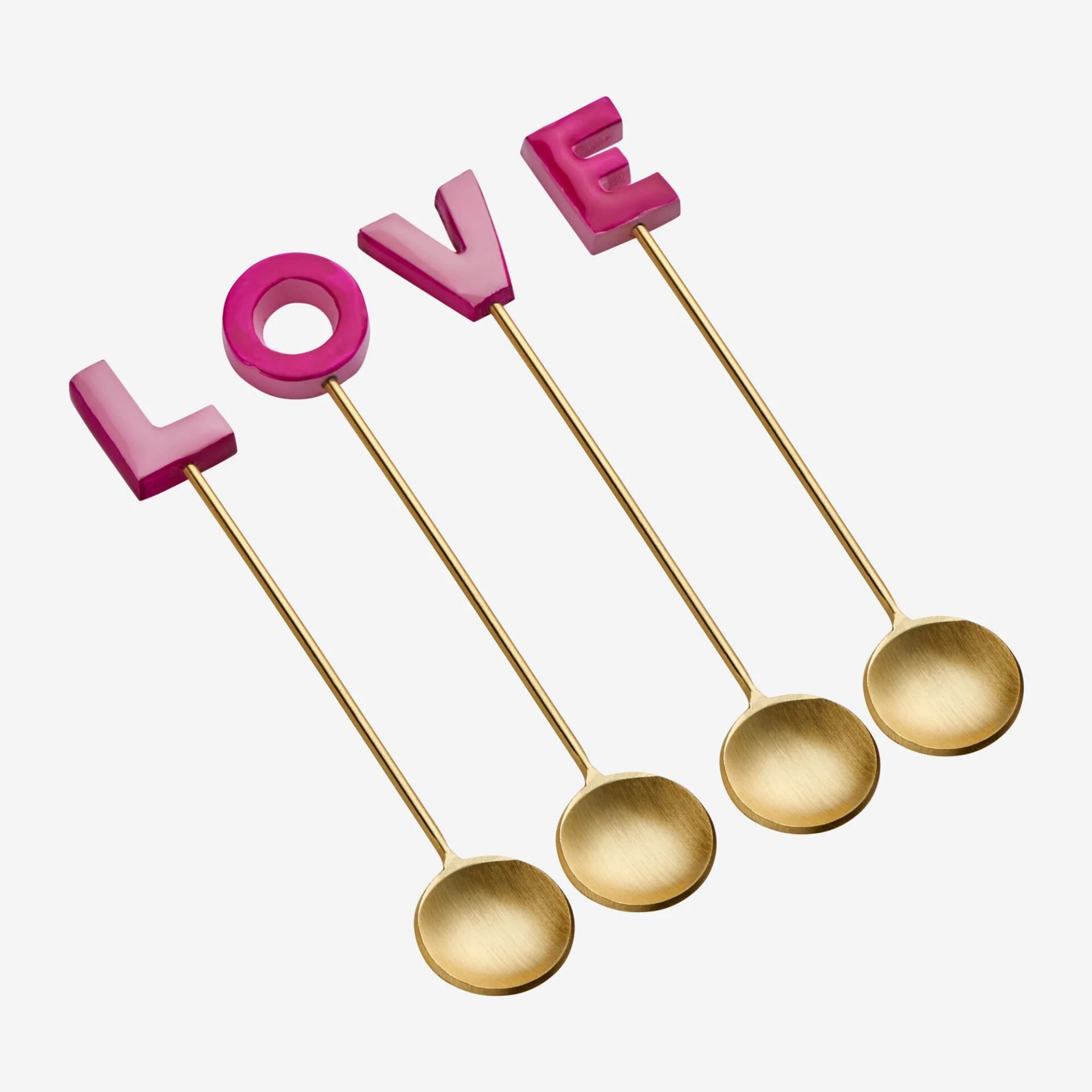 4'lü Pirinç Kaşık Seti LOVE figürlü