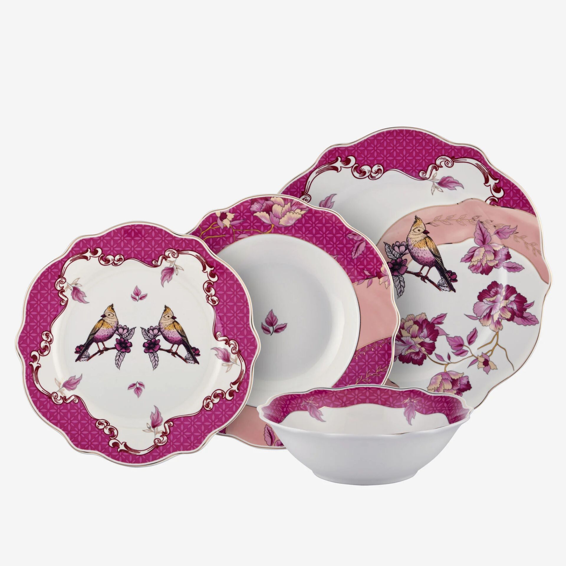 ALLURE PEMBE KUŞ DESENLİ 24 PARÇA PORSELEN YEMEK TAKIMI