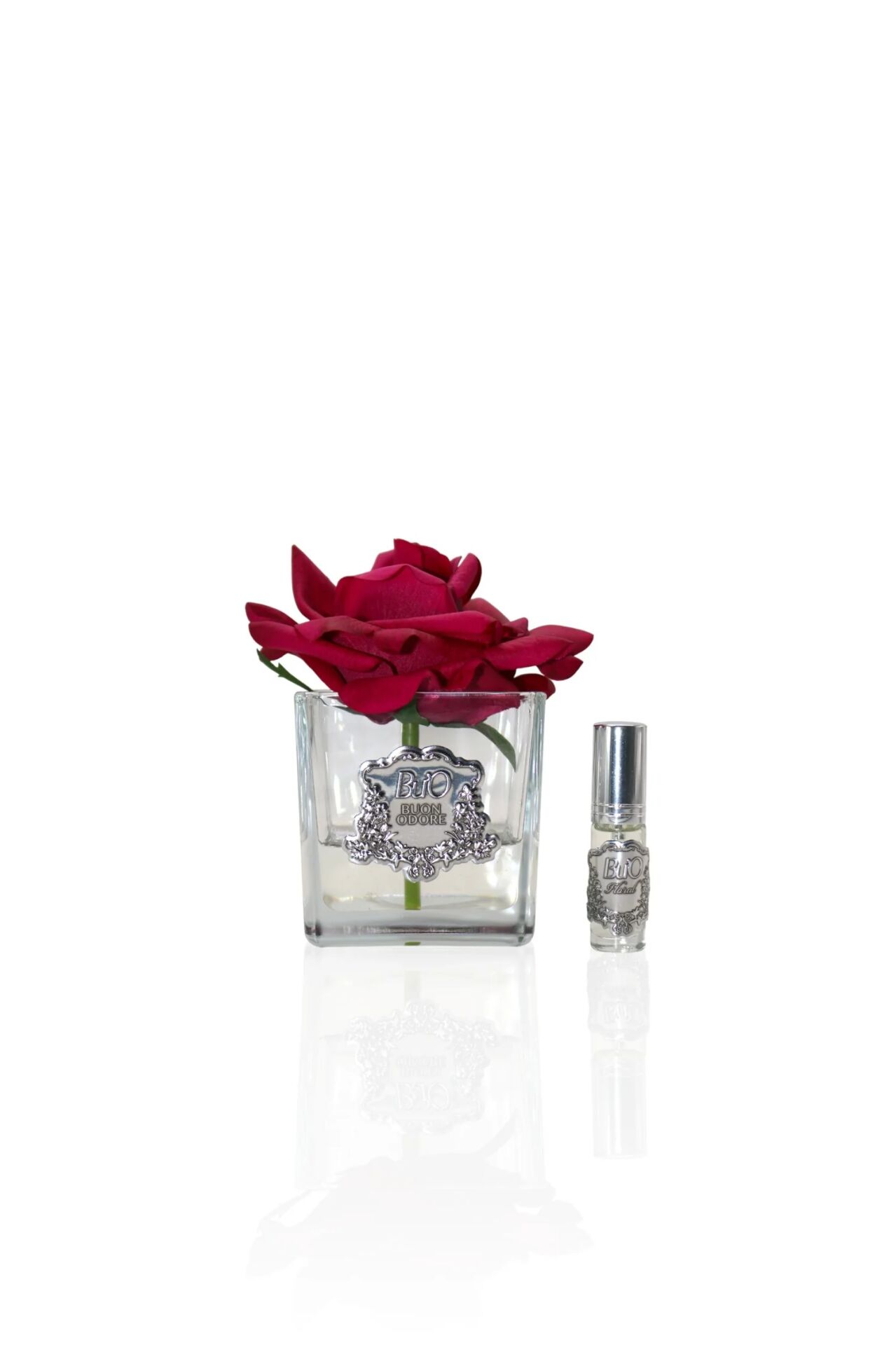 Kare Cam Silver Tek Gül Bordo