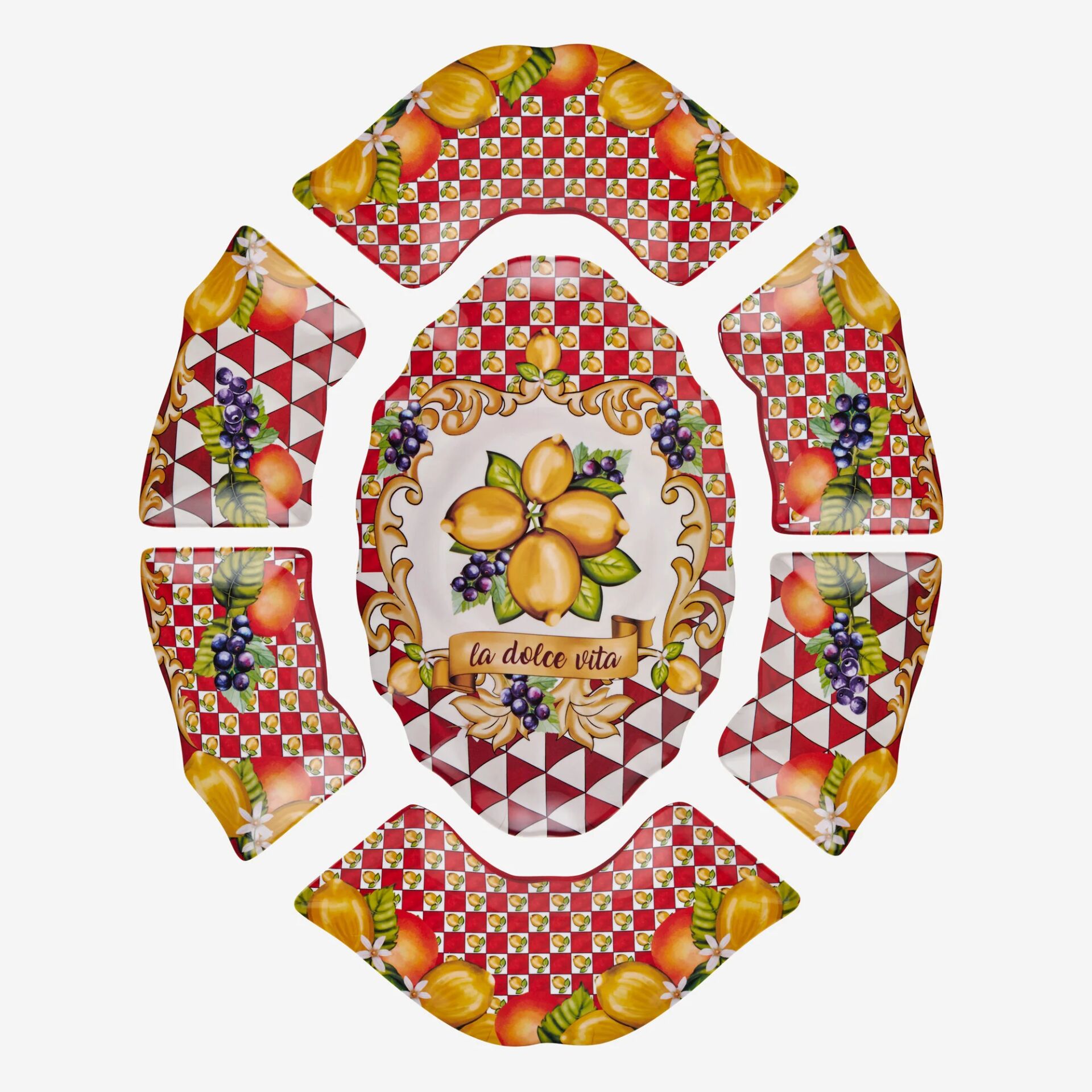 ÖN SİPARİŞ - Capri Limon Buketi Meze Tabağı 7'li Set Kırmızı