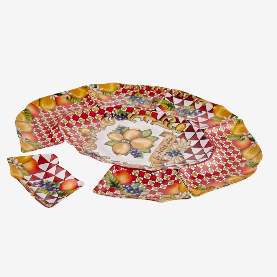 ÖN SİPARİŞ - Capri Limon Buketi Meze Tabağı 7'li Set Kırmızı