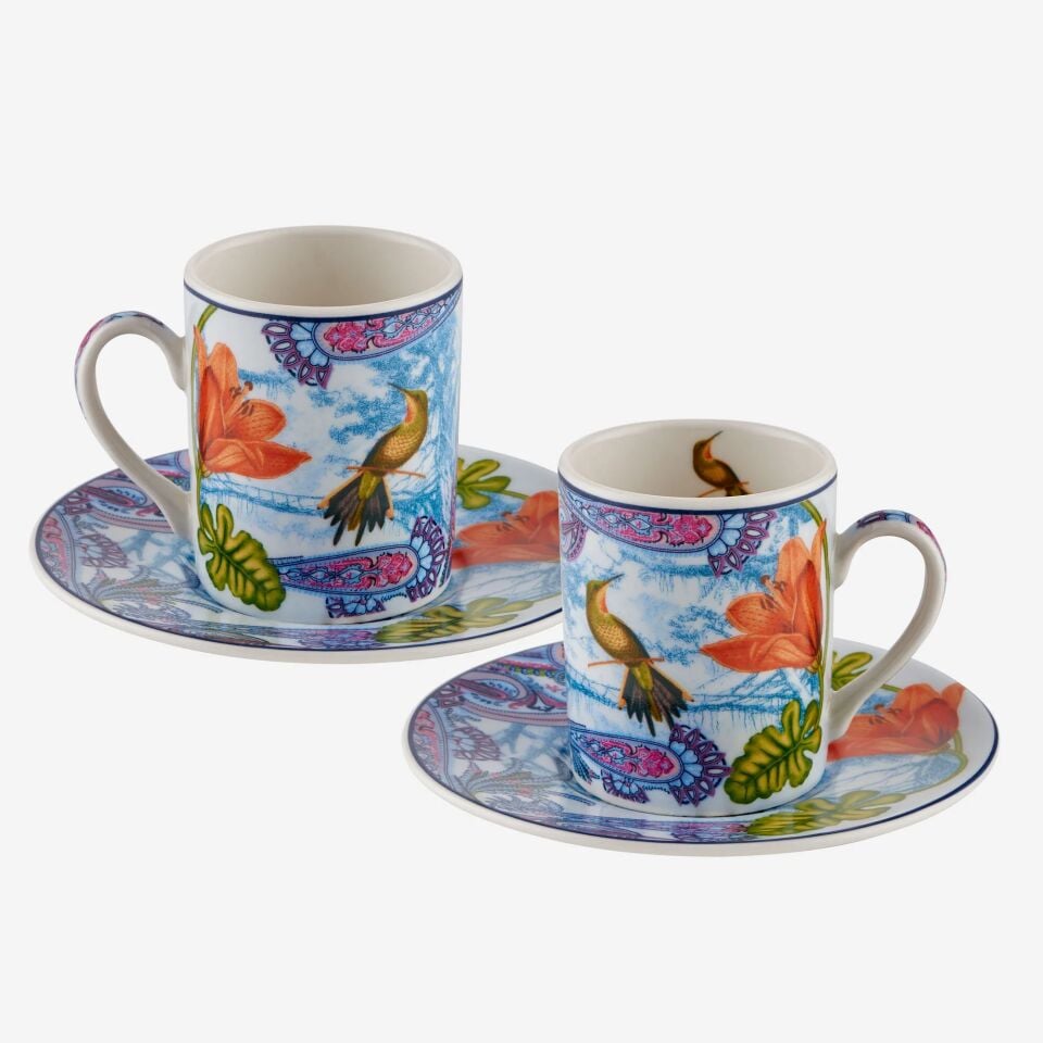 Magic Garden Turkuaz Yuvarlak Kutulu 2'li Türk Kahvesi Fincanı Seti Turkuaz