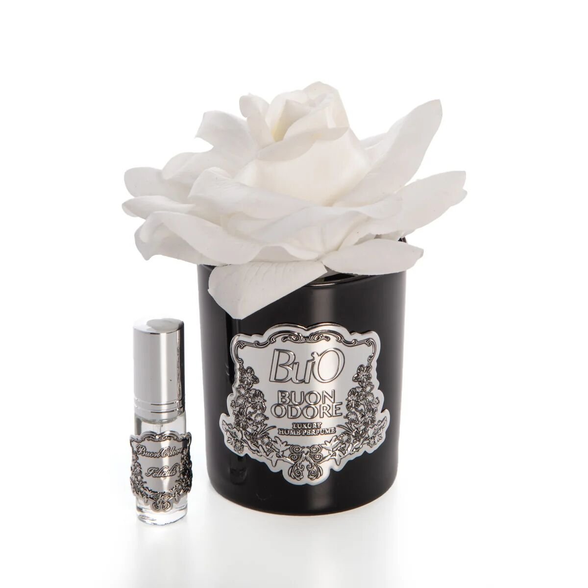 Siyah Cam Silver Tek Gül Beyaz