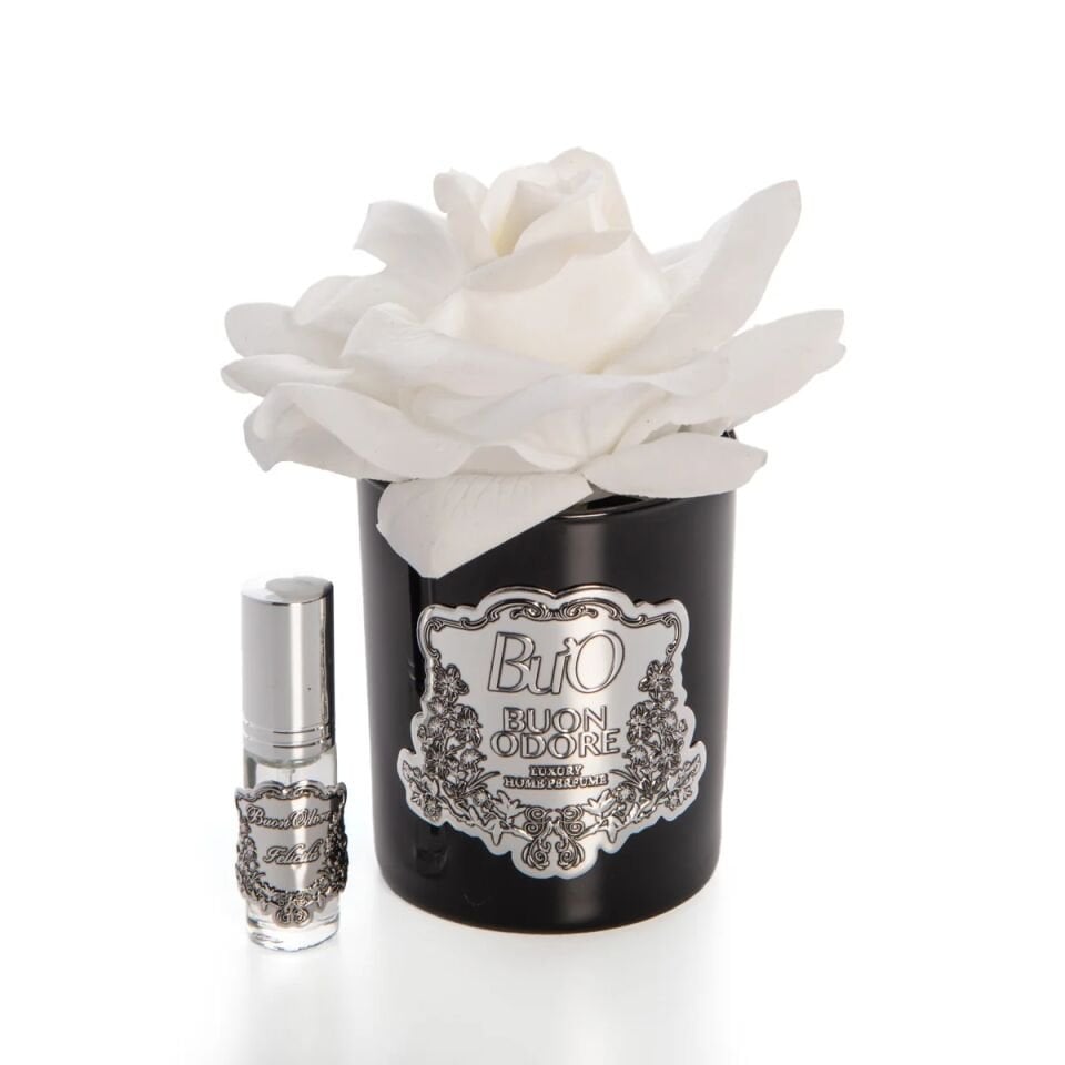 Siyah Cam Silver Tek Gül Beyaz