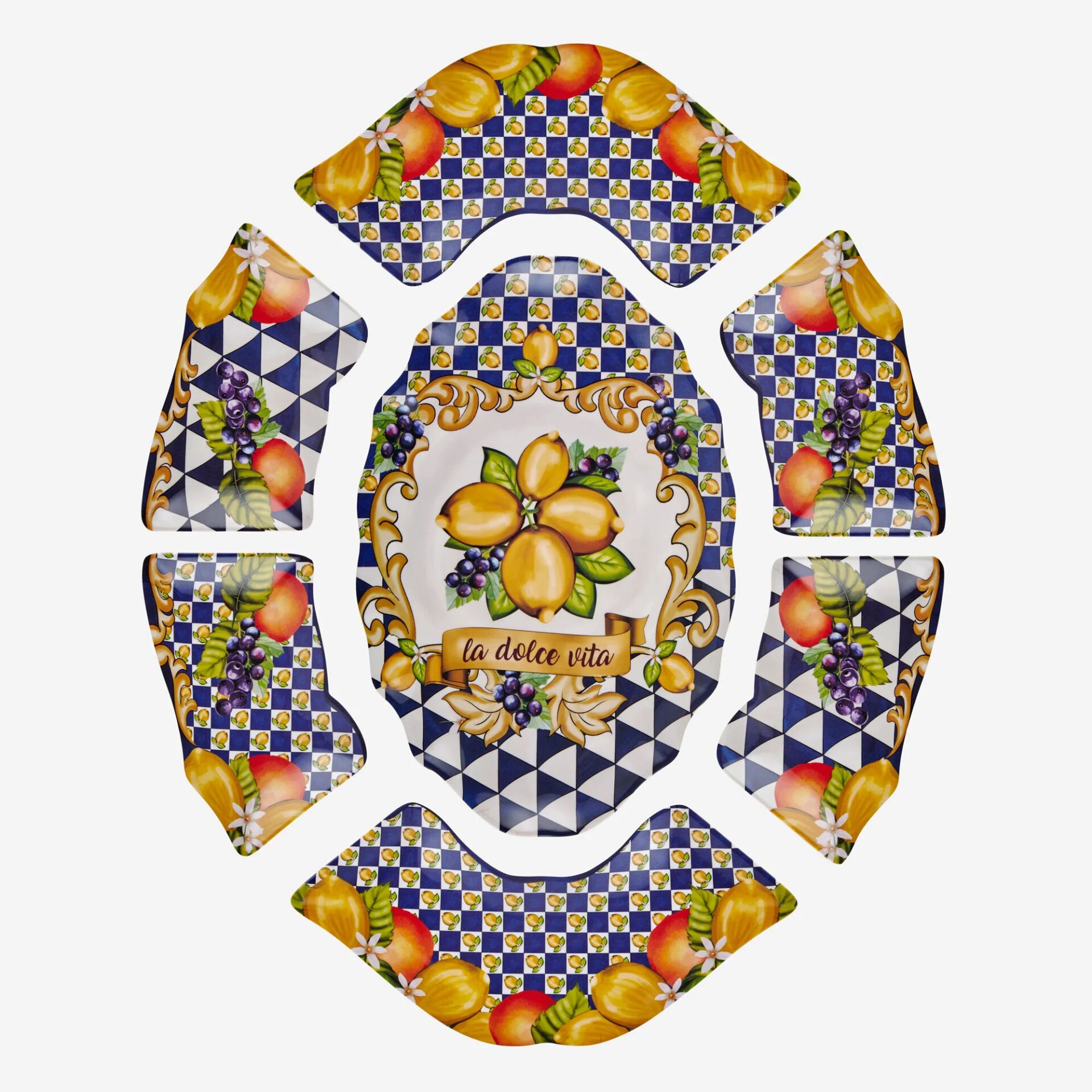 ÖN SİPARİŞ - Capri Limon Buketi Meze Tabağı 7'li Set Mavi