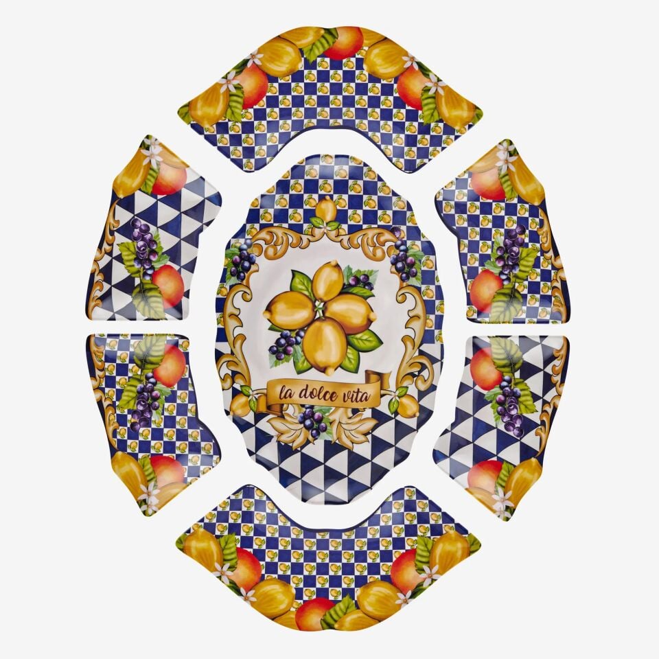 ÖN SİPARİŞ - Capri Limon Buketi Meze Tabağı 7'li Set Mavi