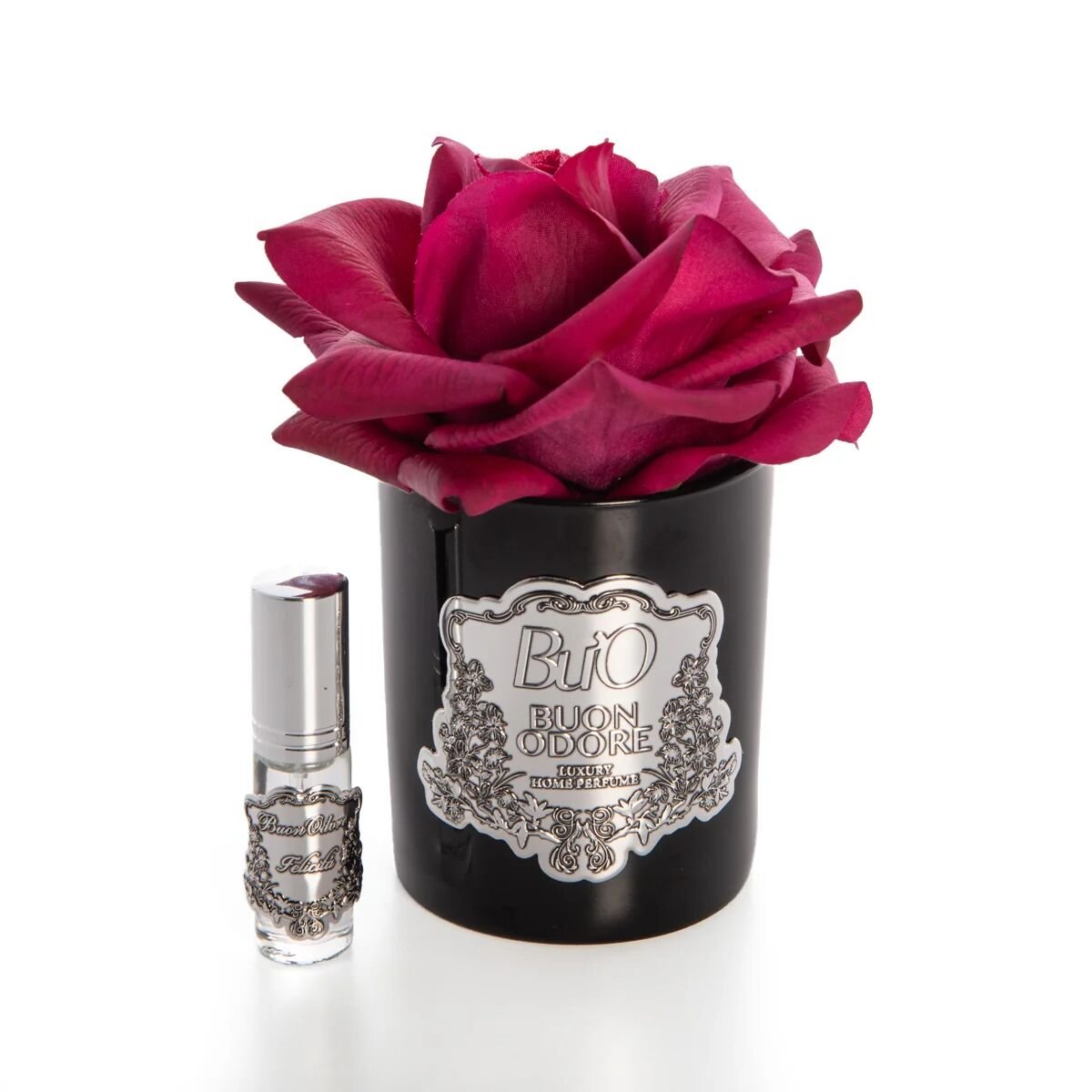 Siyah Cam Silver Tek Gül Bordo