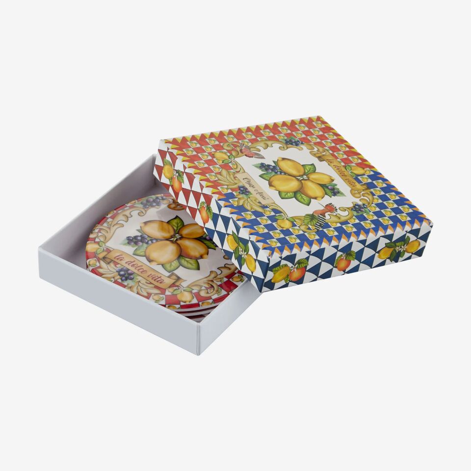 Capri Limonlu 3'lü Bardak Altlığı Kırmızı