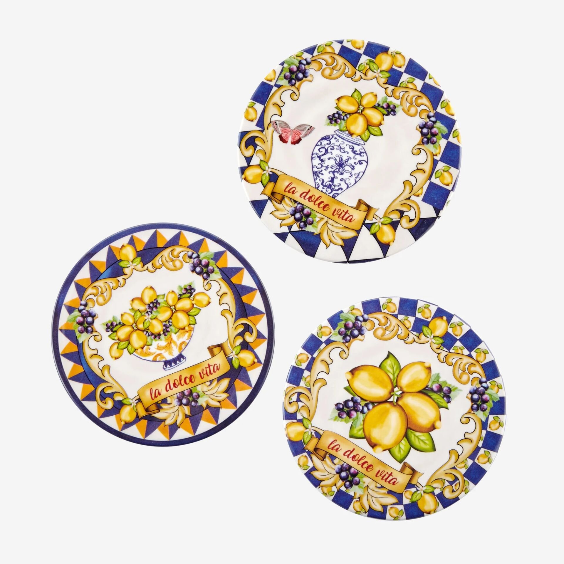 Capri Limonlu 3'lü Bardak Altlığı Mavi
