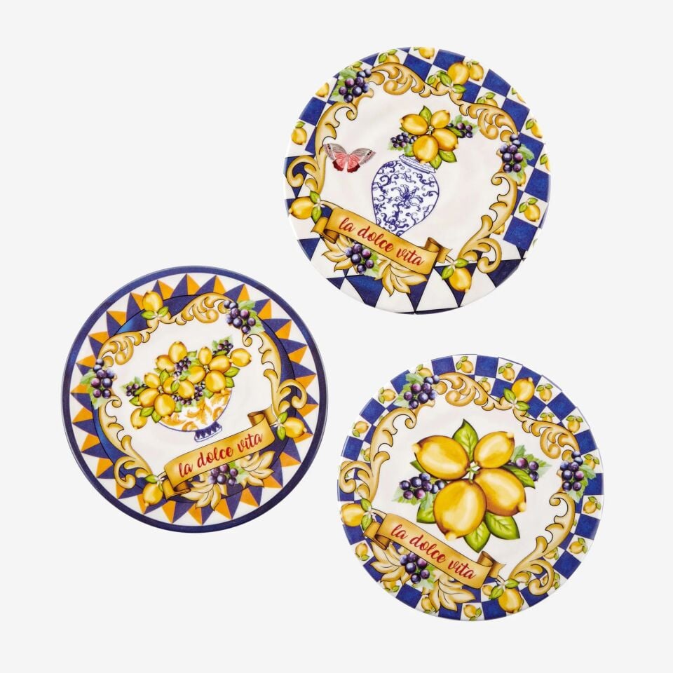 Capri Limonlu 3'lü Bardak Altlığı Mavi